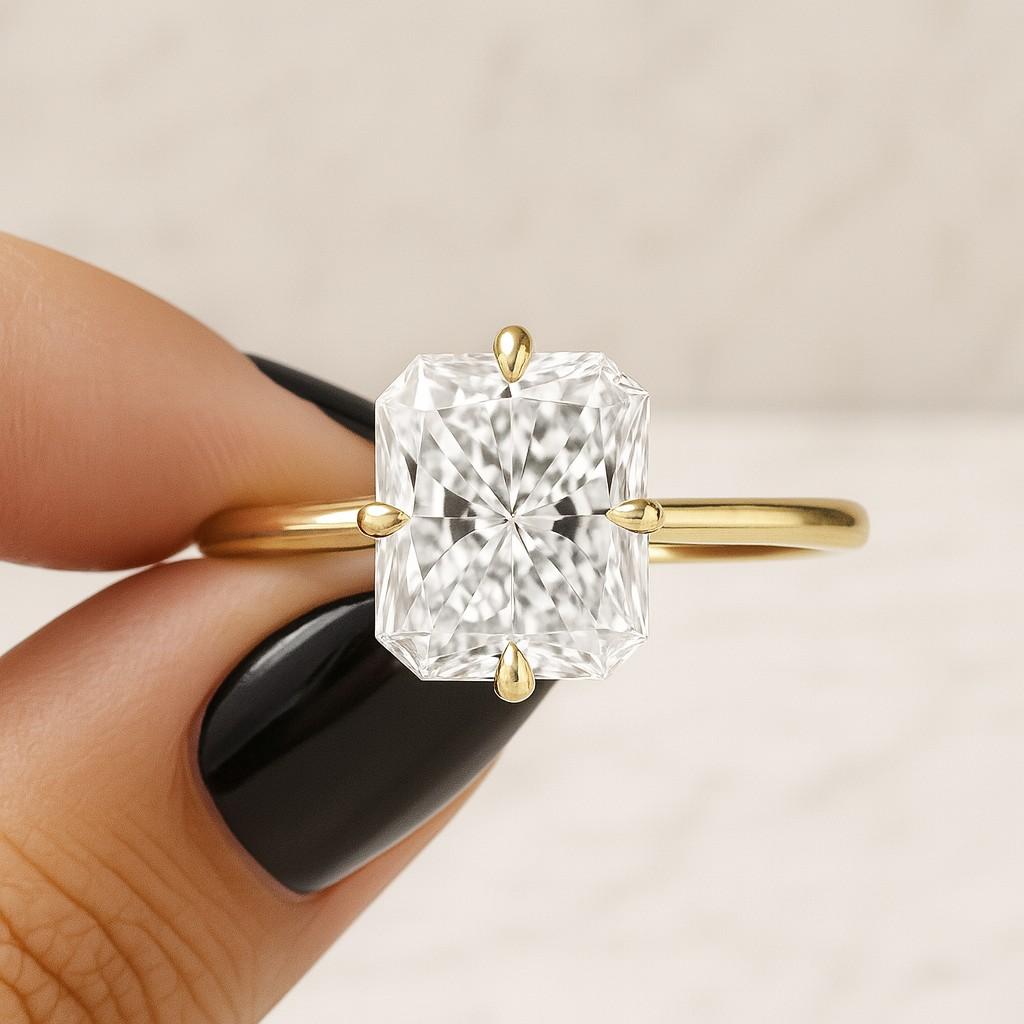 Radiant Cut Moissanite Solitaire Ring 14K Solid Gold Minimalist Bezel Set Engagement Ring Modern Classic Wedding Jewelry Gift For Her