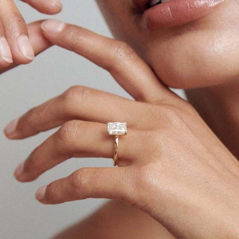 radiant cut lab grown diamond solitaire engagement ring