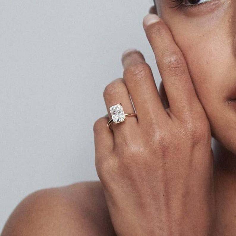radiant cut lab grown diamond solitaire engagement ring