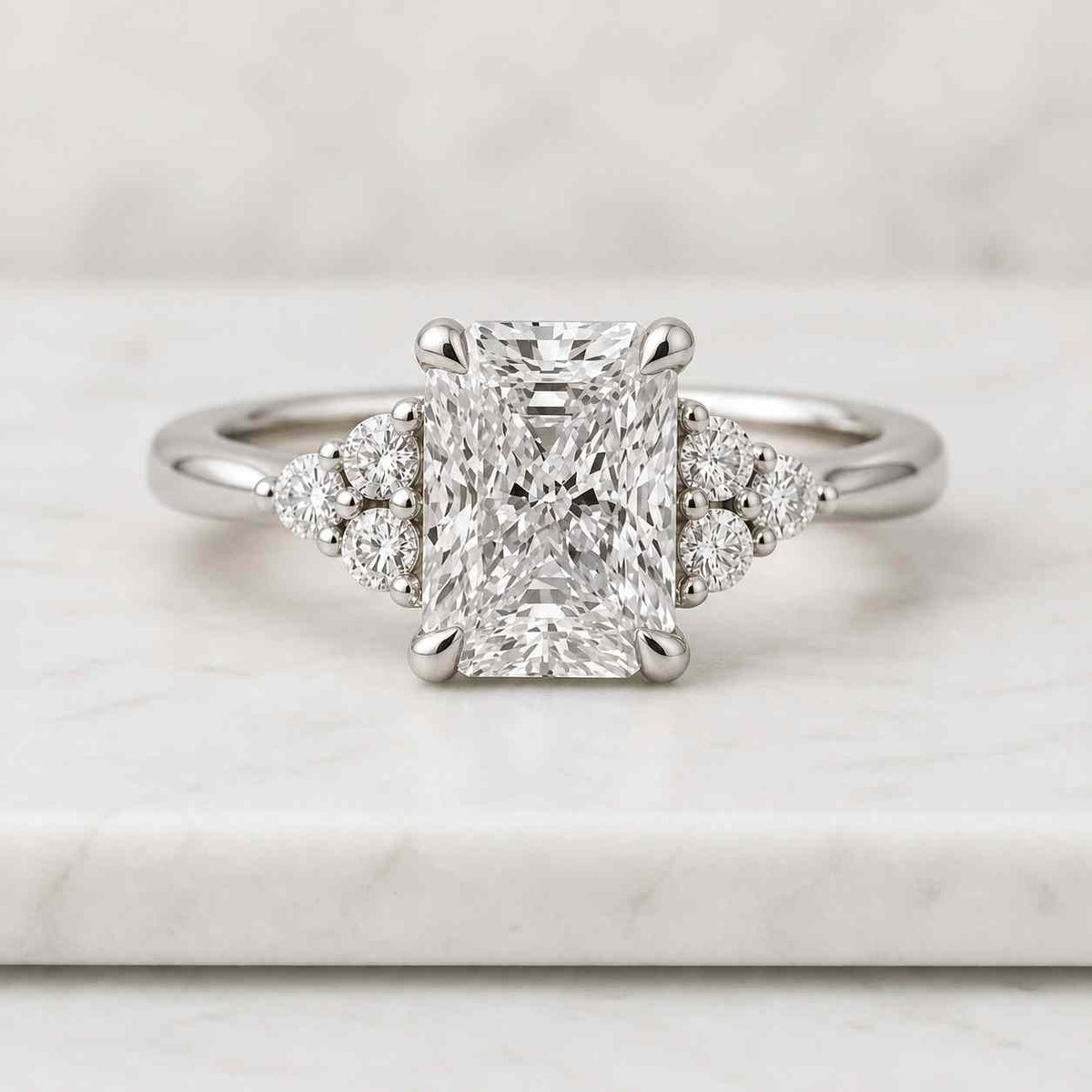 radiant lab-grown diamond engagement, igi certified evs1 radiant cut cvd diamond wedding ring, cluster set proposal ring, fine jewelry