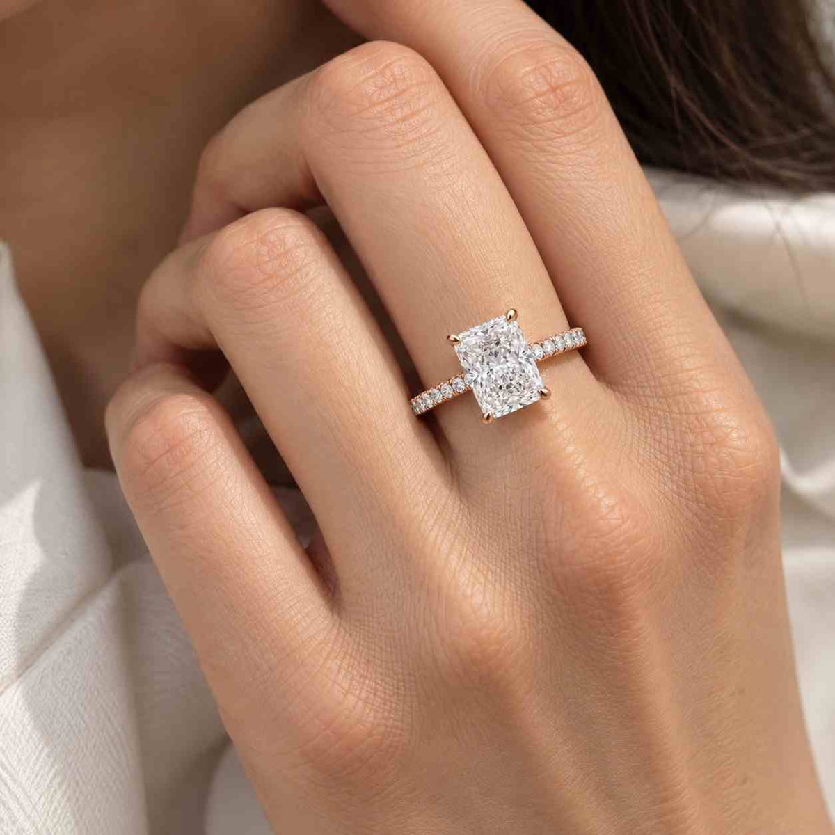 Radiant Lab Grown Diamond Engagement Ring / 0.50 to 3.00 CT Radiant Cut CVD Diamond Wedding Ring / Solitaire & Accents Stone Proposal Ring
