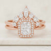Radiant Cut Moissanite Diamond Engagement Ring Set Art Deco Unique Bridal Set