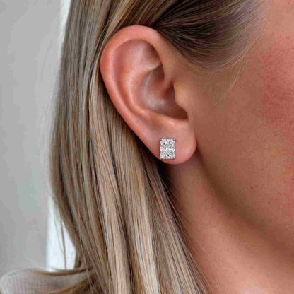 Radiant Lab Grown Diamond Stud Earrings, Minimalist Solitaire Earrings For Women, 14K Gold Earrings, Wedding Gift For Bride
