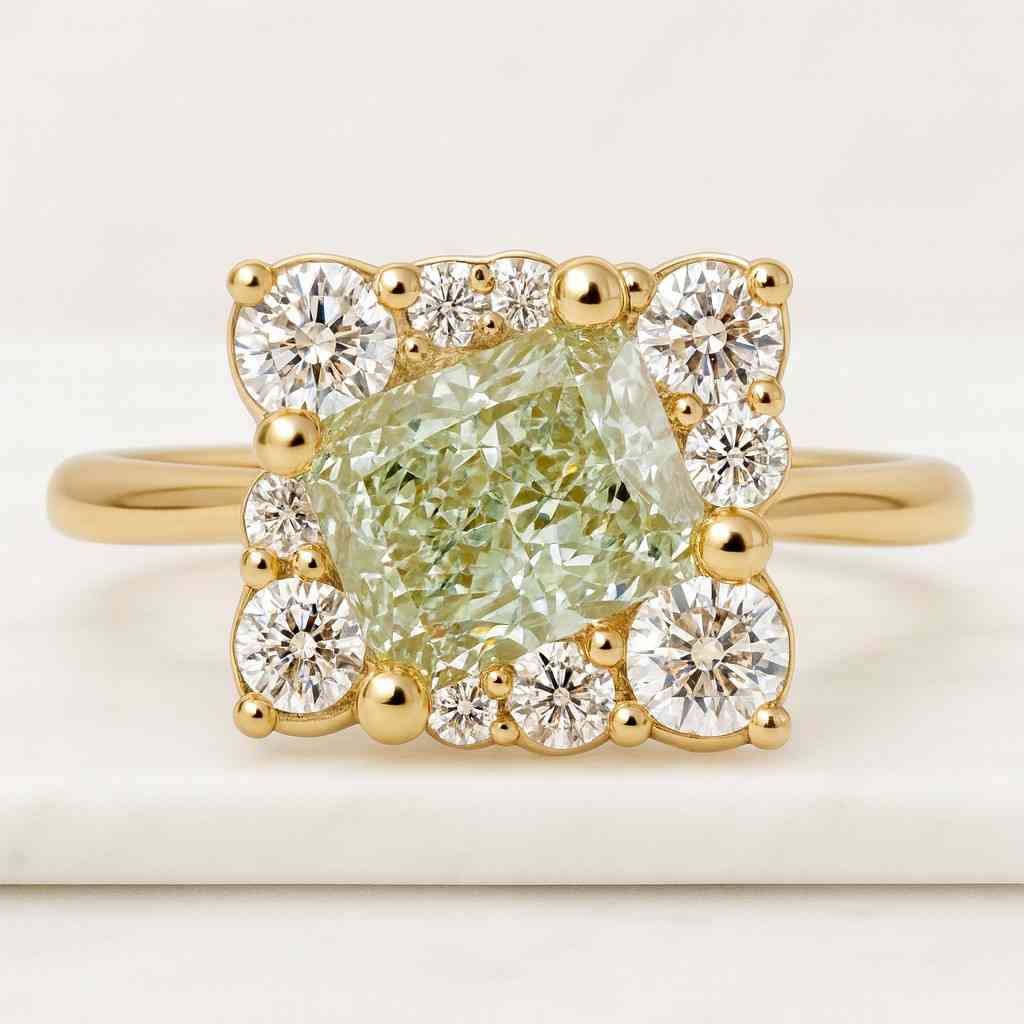 Radiant Moissanite Halo Engagement Ring 14K White Gold Promise Ring