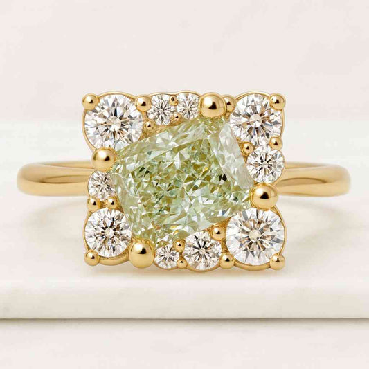 Radiant Moissanite Halo Engagement Ring 14K White Gold Promise Ring