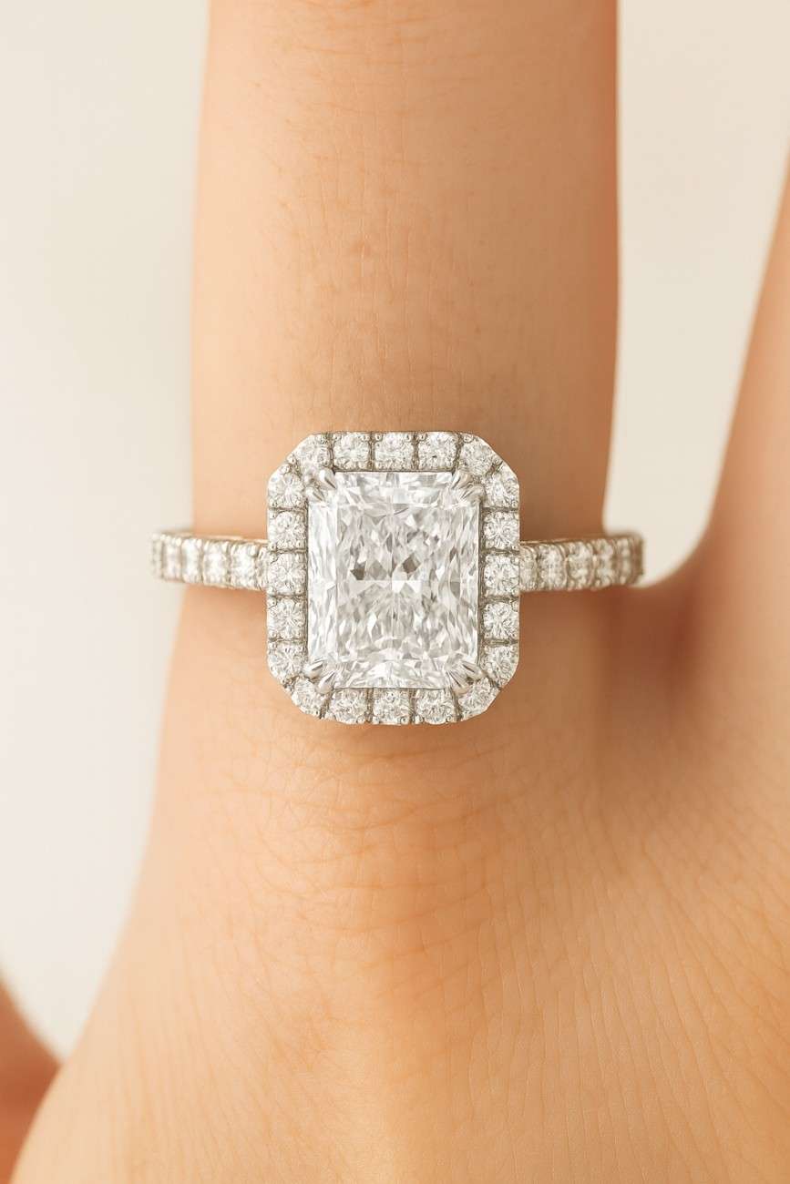 radiant shaped moissanite halo engagement ring radiant cut halo moissanite wedding anniversary gift