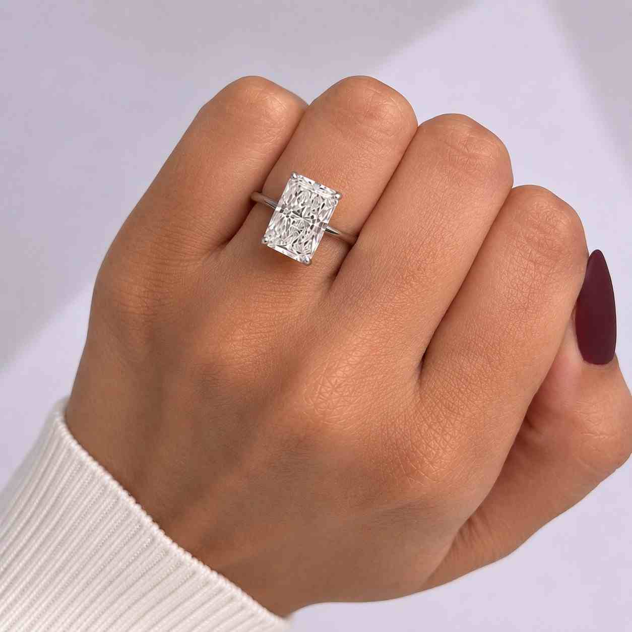 Radiant cut lab grown diamond ring with 14K gold setting