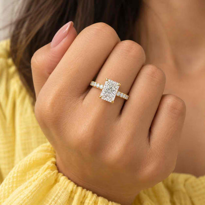 Radiant lab grown diamond engagement ring set 4ct IGI certified solitaire CVD radiant cut lab diamond wedding ring hidden halo bridal set
