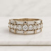 18K White Gold Baguette & Round Cut CVD Diamond Three Row Ring