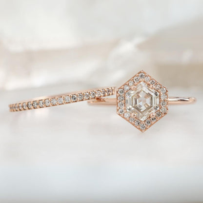 Raw Diamond Hexagon Triangle Diamond, Salt and Pepper, Unique Engagement Ring, Rose Cut Geometric Diamond Ring