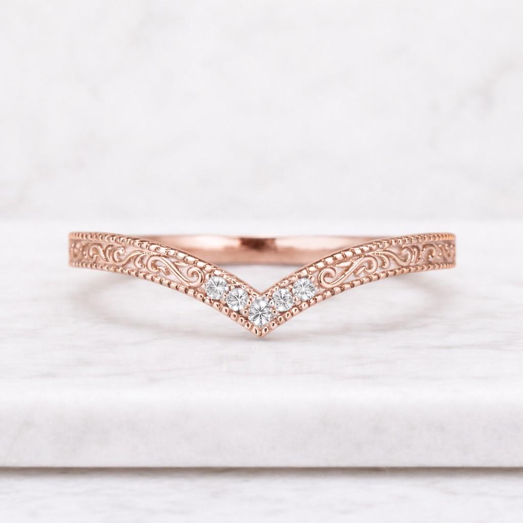 vintage engraved moissanite curved wedding band victorian 14k gold wedding promise ring gift for her
