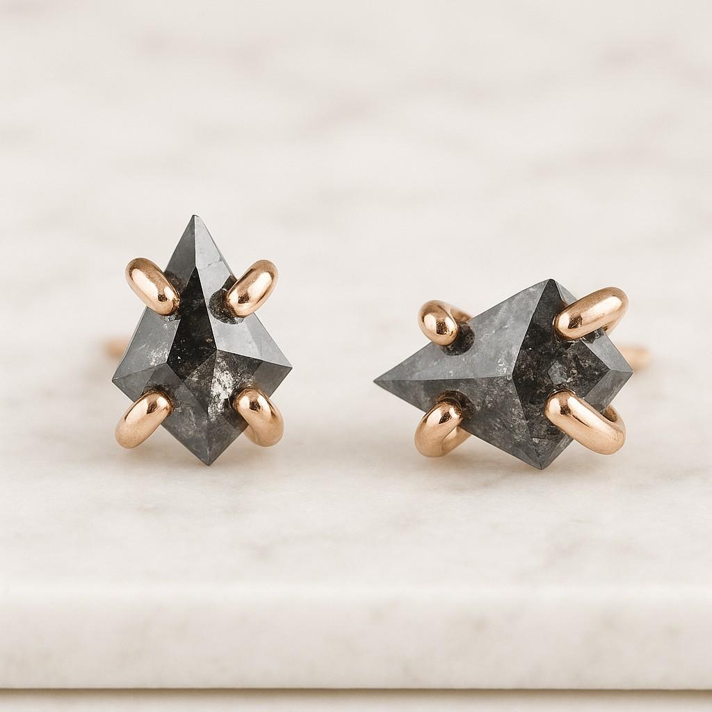 Ready To Ship Earring Studs Pair, Round Shape Stud Earrings, Salt And Pepper Diamond Studs Minimalist Earrings For Christmas Gift For