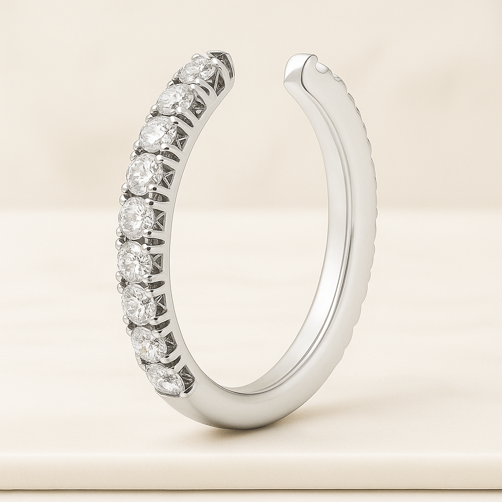 unique open cuff band delicate bezel set wedding ring