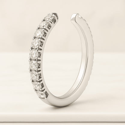 Round Cut Moissanite Diamond Open Cuff Engagement Band