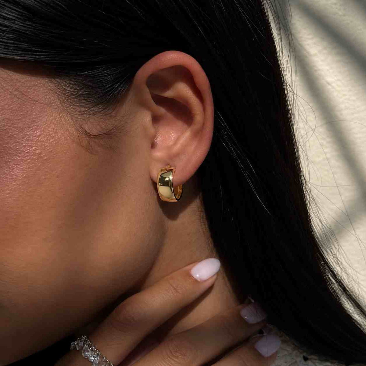 Real 14K Gold Chunky Dome Hoop Earrings, Bold Oval Thick Everyday Earrings
