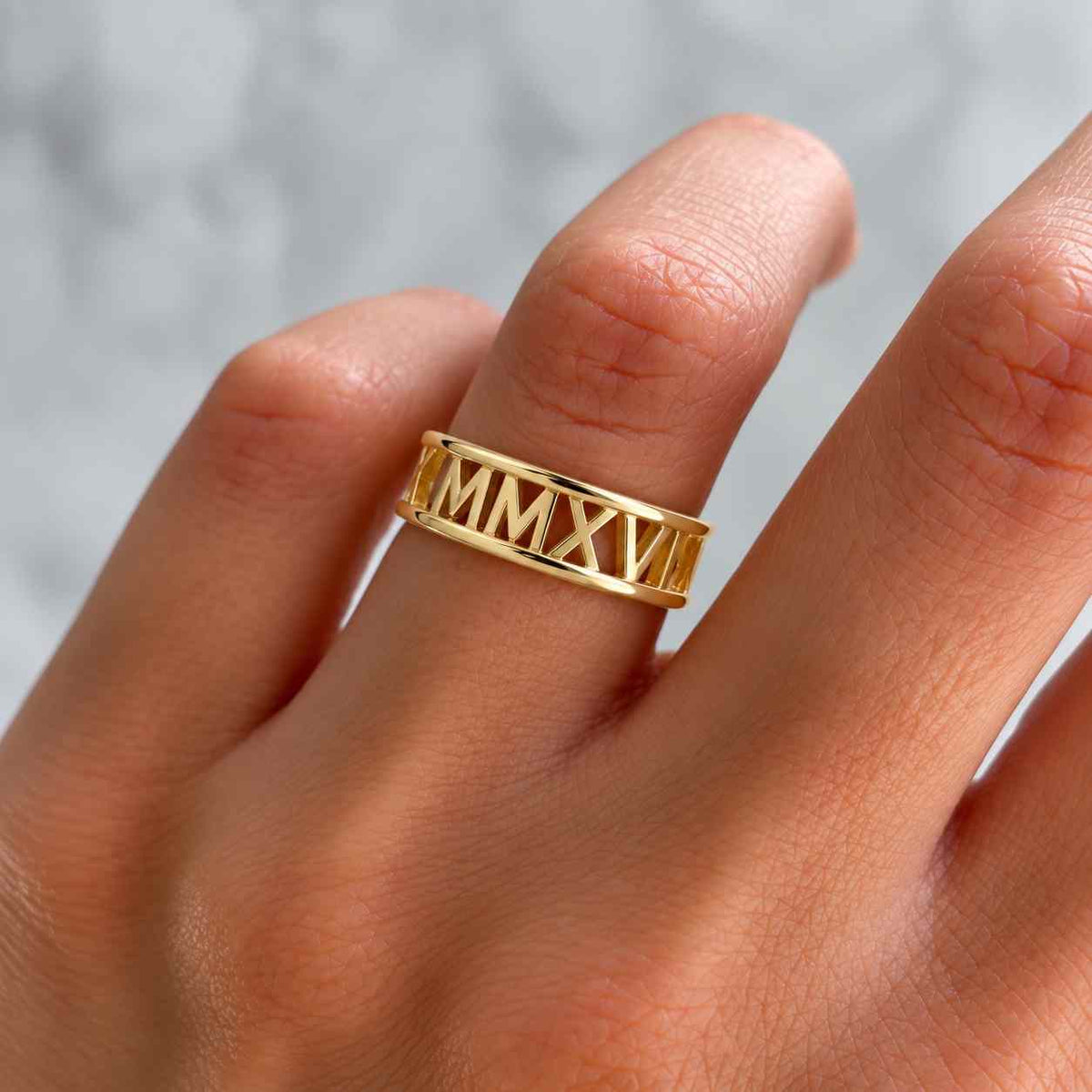 real gold custom roman numerals ring, personalized wedding date band in 14k or 18k solid gold anniversary or promise ring gift for her & mom
