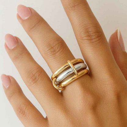 Real Gold Jewelry Gift for Her Chunky Interlocking Statement Ring