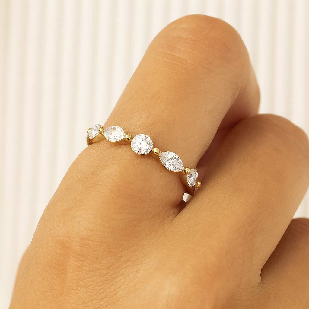 Real Lab Created Diamond Wedding Ring Full Eternity Ring Marquise & Round Diamond Band