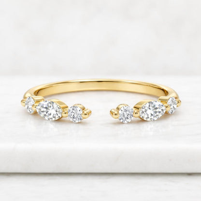 Real Lab Diamond Open Cuff Wedding Ring Thin Open Gap Stacking Ring Minimalist Custom Open Gap Band Ring for Her Womens Cuff Stackable Band

