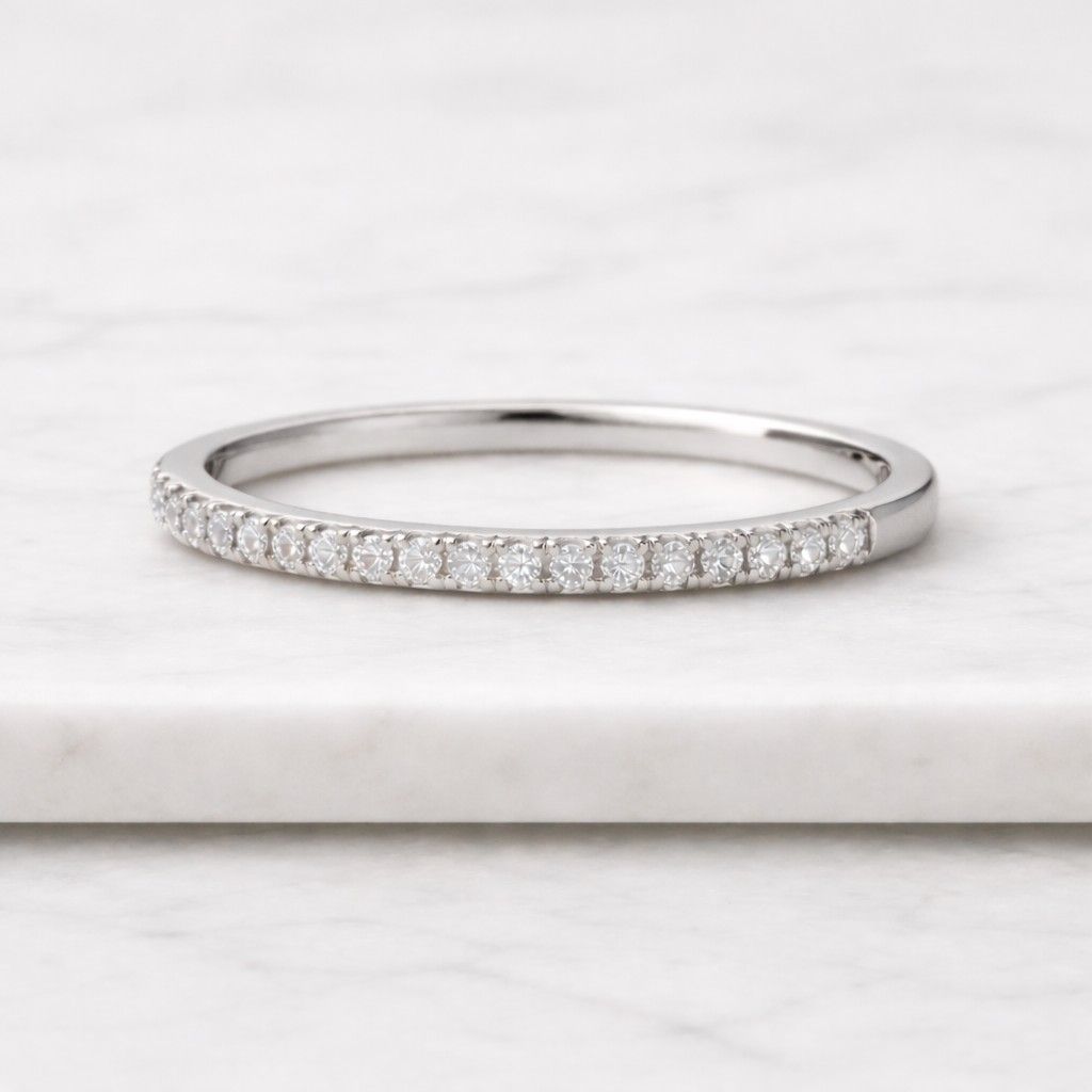 Diamond Wedding Band 10K 14K 18K Solid Gold Stacking Ring Half Eternity Ring Genuine Lab Grown Diamond Ring Anniversary Stack Ring for Women
