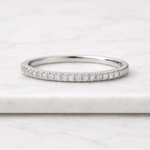 Diamond Wedding Band 10K 14K 18K Solid Gold Stacking Ring Half Eternity Ring Genuine Lab Grown Diamond Ring Anniversary Stack Ring for Women
