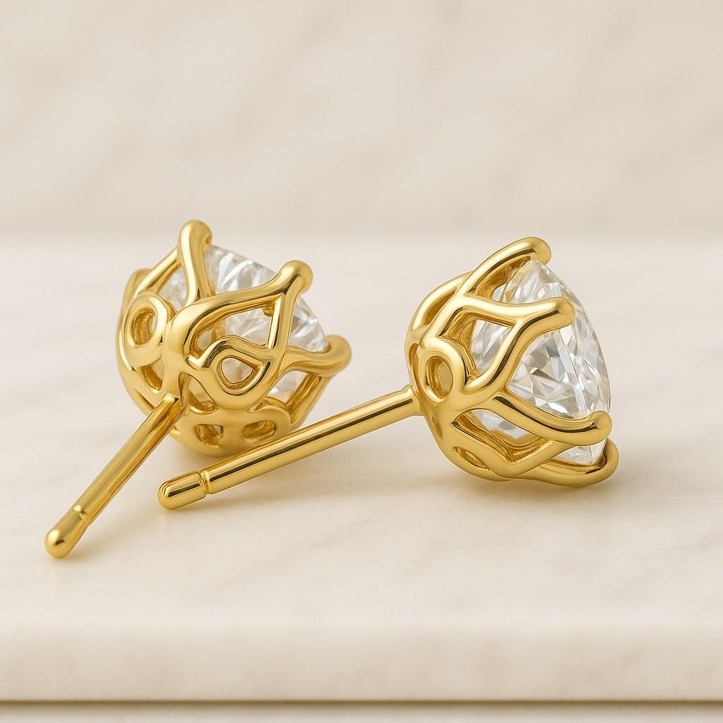 Real Moissanite Earring Anniversary Stud With Certificate Sterling Silver Claw Setting, S925 Round Simple 4 Prong Settings, DIY Studs Earrings