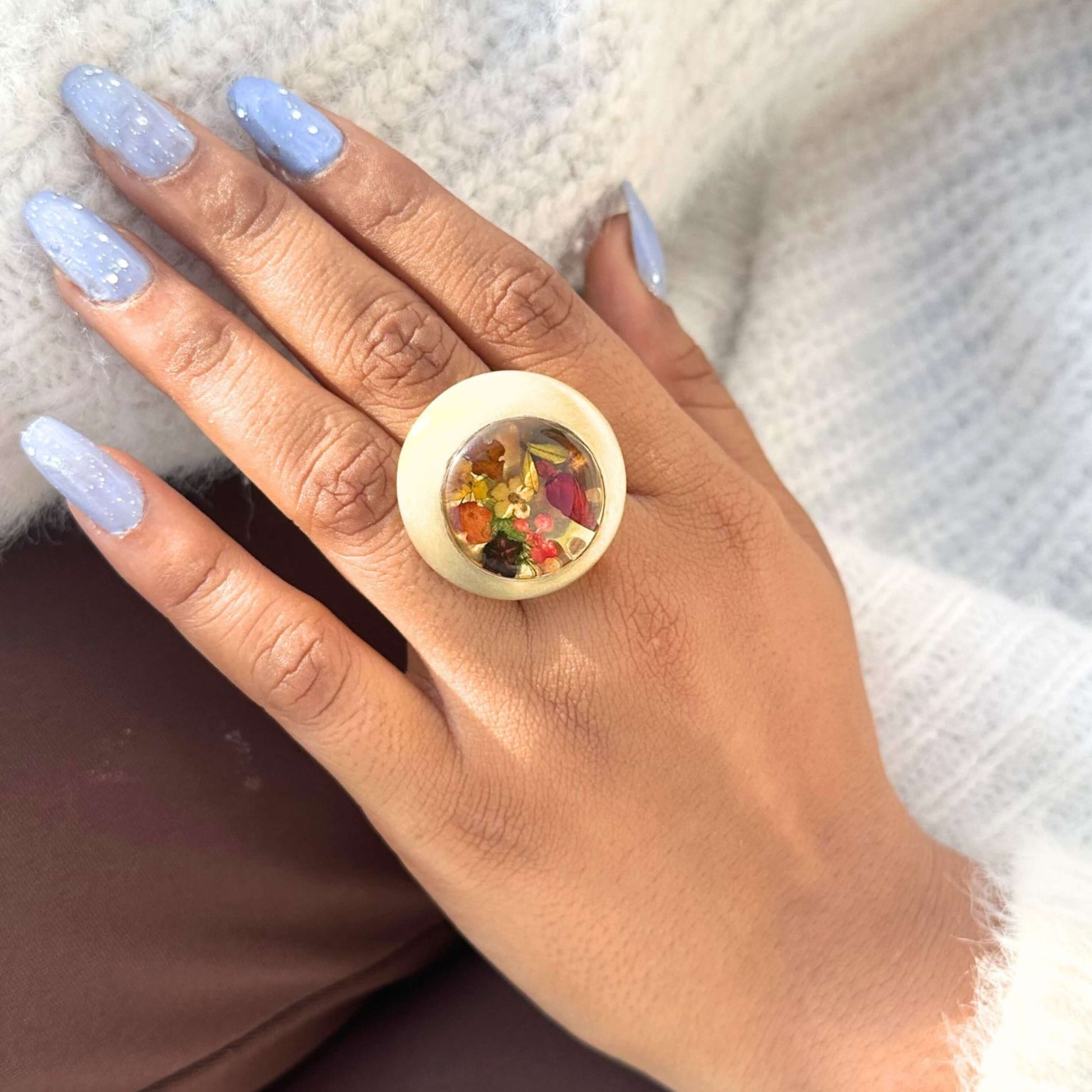 Real Pressed Flower Rings, Dried Flower Resin Rings
