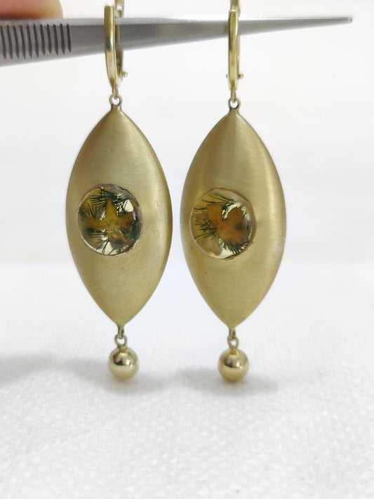 Real Yellow Flower Marquise Shape Drop Dangle Earrings