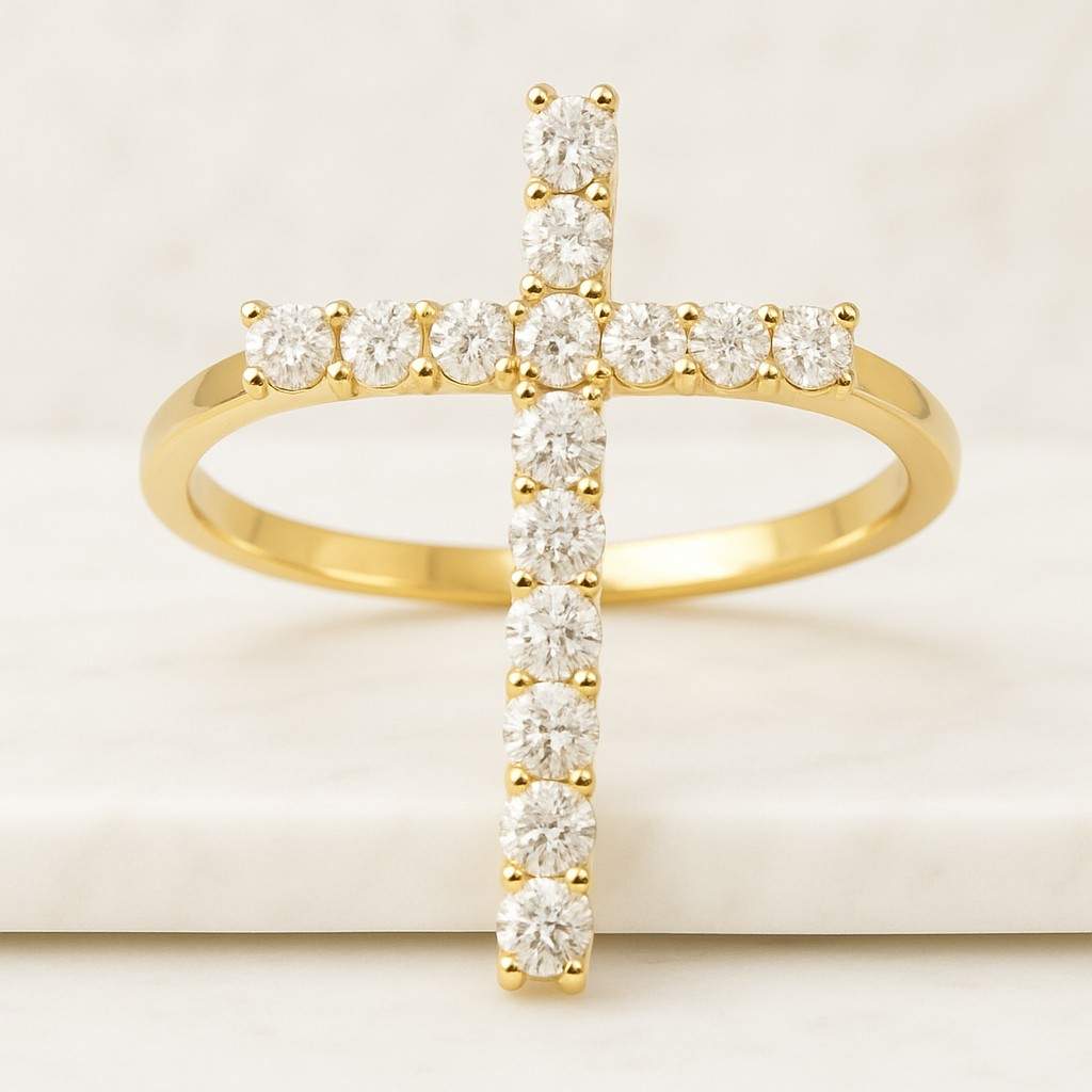 religious wedding band pave gold ring spiritual gift handmade