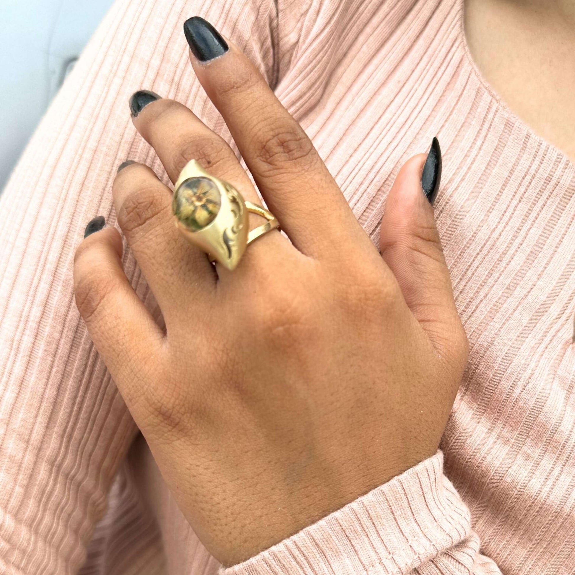  Resin Ring, Yellow Floral Jewelry
