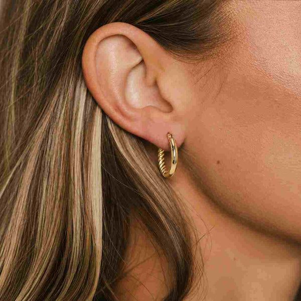 Ribbed Hoop Earrings in Gold and Sterling Silver, Classic, Everyday Jewellery
