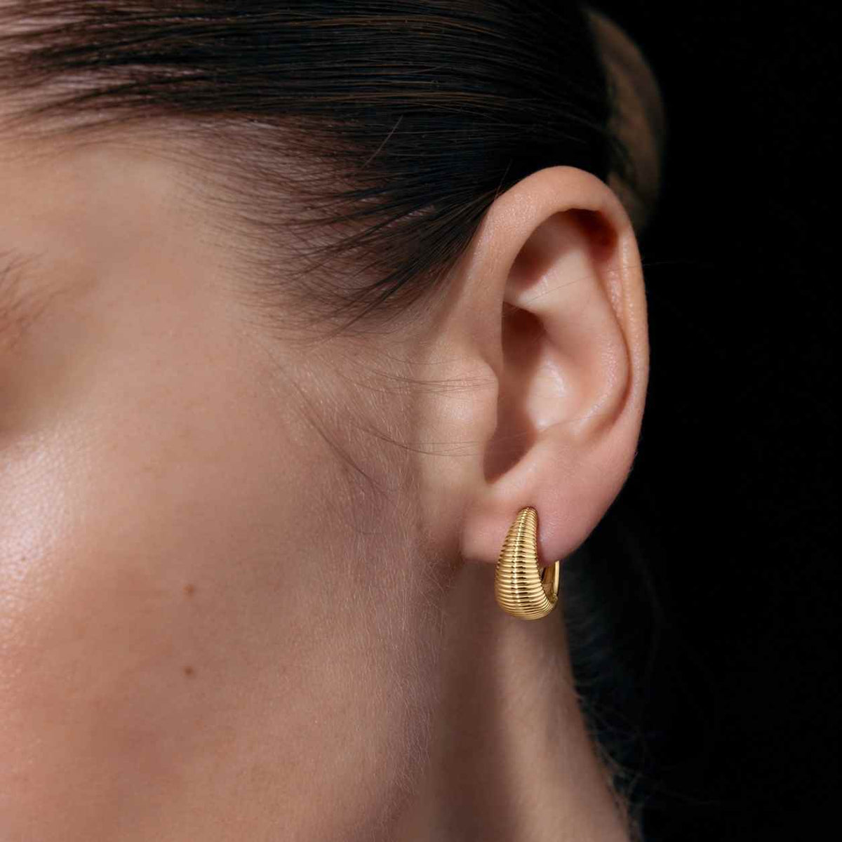 Ribbed Huggie Hoops: 18k Gold Plated Textured Earrings
