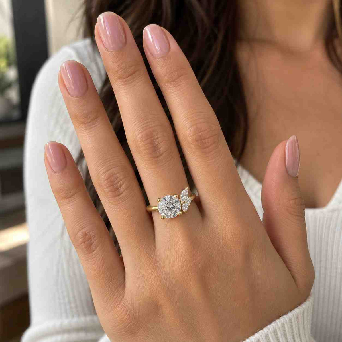 Nature Inspired Engagement Ring Lab Grown Diamond Ring Flower Ring Women Floral Engagement Ring Anniversary Gift White Yellow Rose Gold Ring