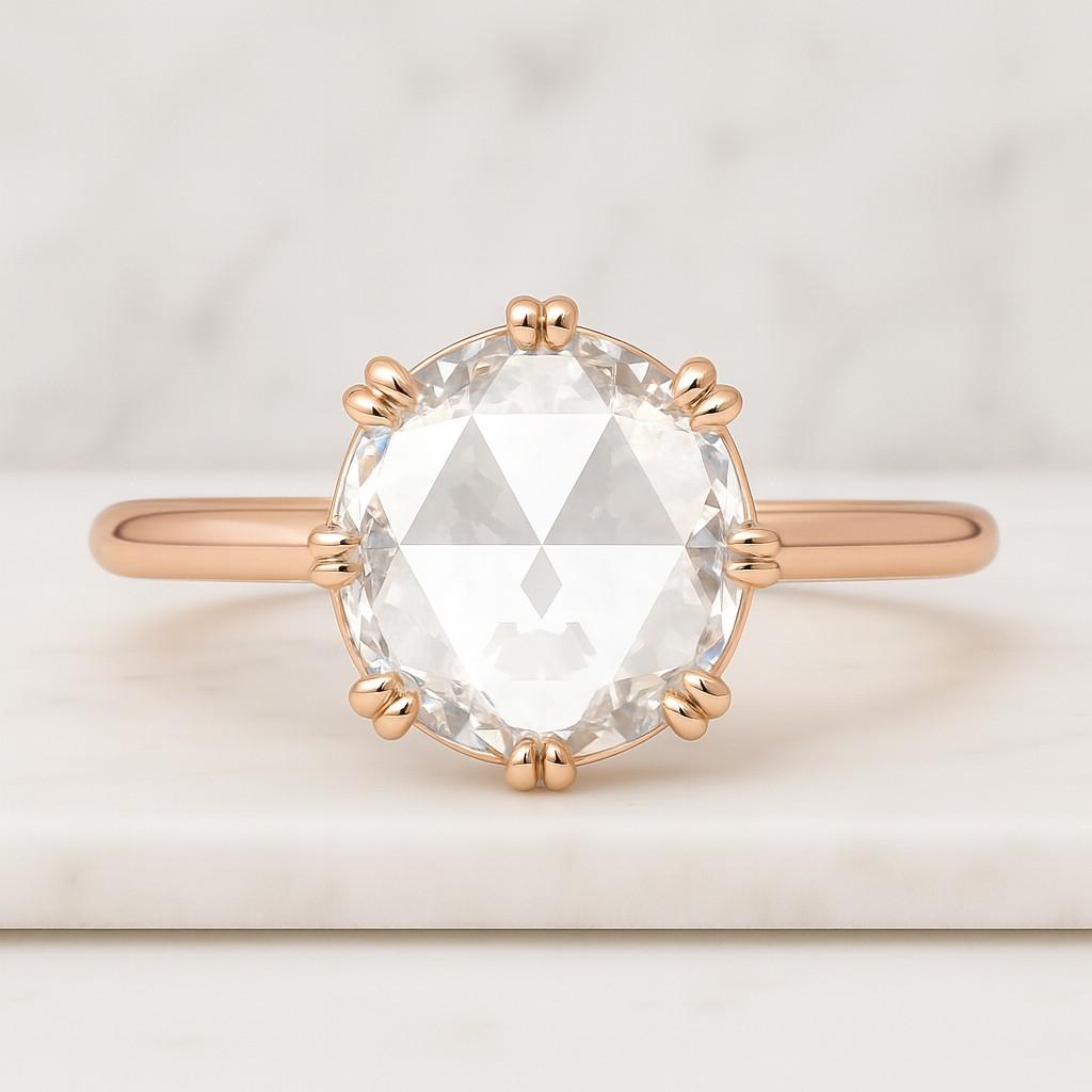 Rose Cut Diamond Wedding Band Genuine Lab Grown Diamond Ring