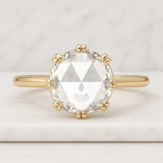 Rose Cut Diamond Engagement Ring Genuine Lab Grown Diamond IGI Certified Solitaire Ring