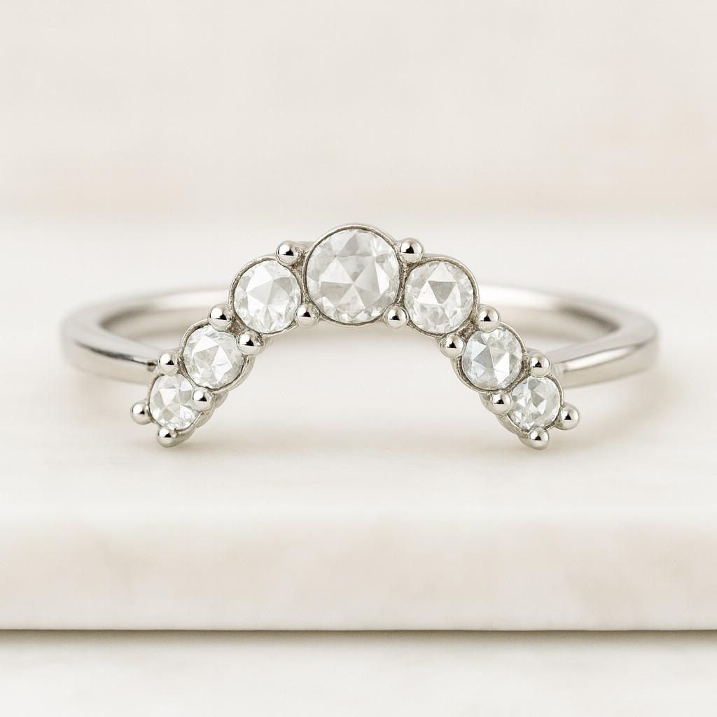 Rose Cut Diamond Ring 14k Gold Curved Wedding Band Real Solid Gold Curve Ring Dainty Stacking Ring Minimalist Contour Ring Real Diamond Ring