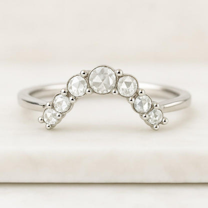 Rose Cut Diamond Ring 14k Gold Curved Wedding Band Real Solid Gold Curve Ring Dainty Stacking Ring Minimalist Contour Ring Real Diamond Ring