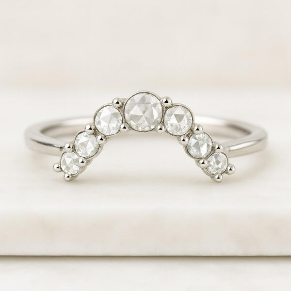 Rose Cut Diamond Ring 14k Gold Curved Wedding Band Real Solid Gold Curve Ring Dainty Stacking Ring Minimalist Contour Ring Real Diamond Ring