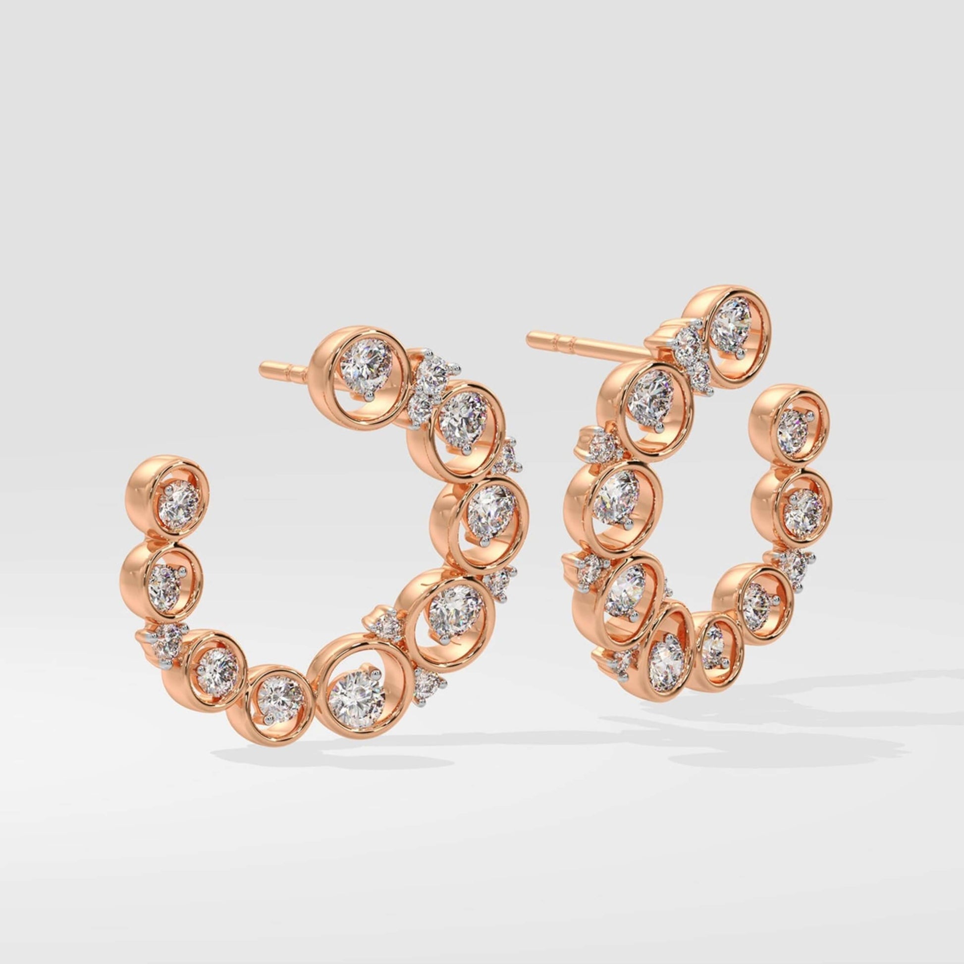 Rose Gold Dainty Round Cut Diamond Stud Earrings