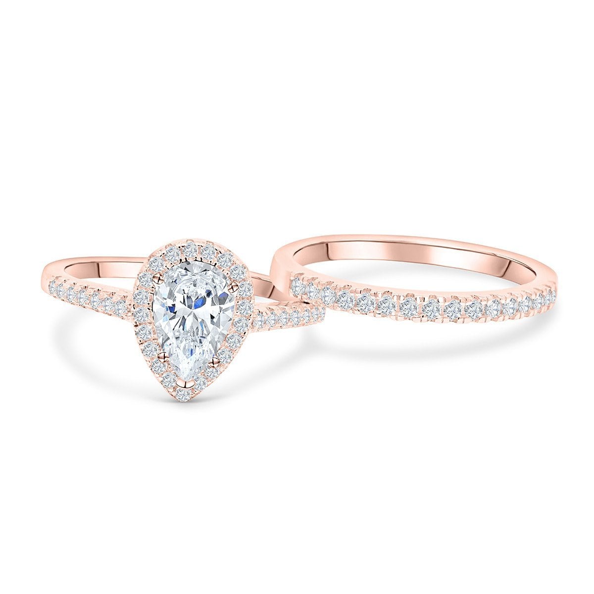 Rose Gold Pear Cut Diamond Bridal Set Wedding Ring