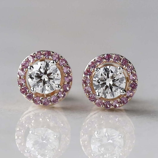 Rose Morganite Diamond Halo Earrings