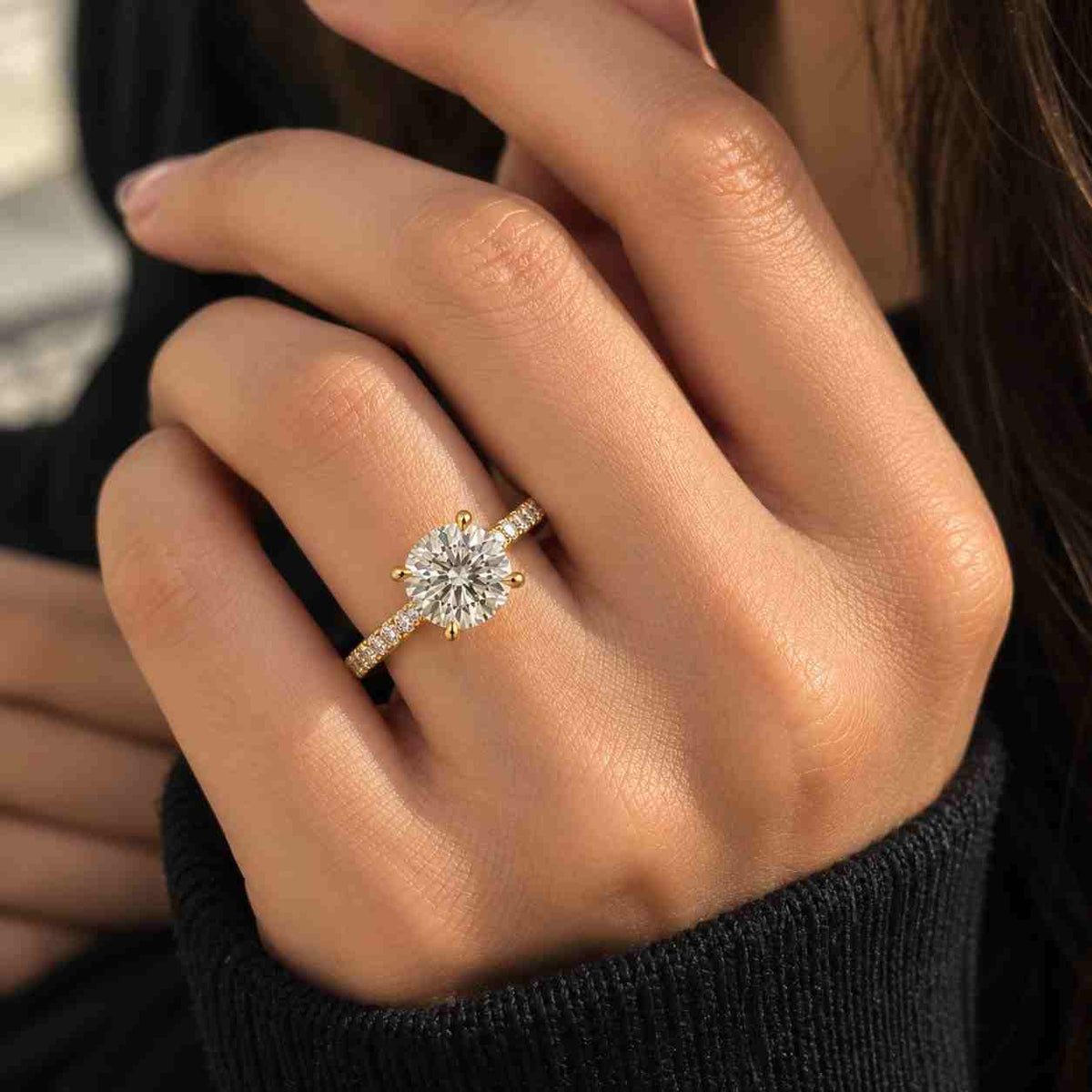 roud cut  lab grown oval diamond engagement ring: hidden halo, pavé band