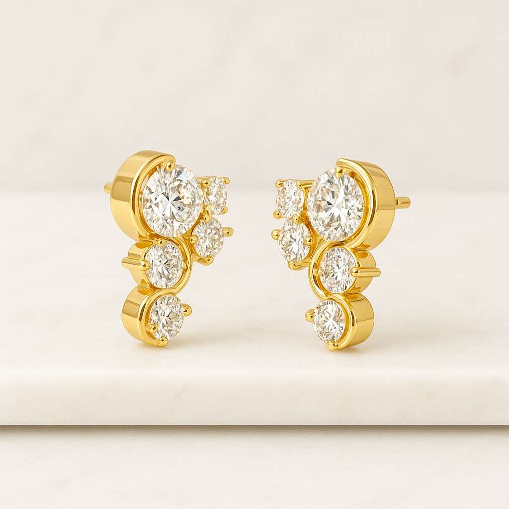 14K Solid Gold Diamond Stud Earring, Round Diamond Solitaire Stud, Real Diamond Earring, Minimalist Stud Earring