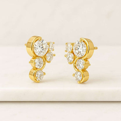 14K Solid Gold Diamond Stud Earring, Round Diamond Solitaire Stud, Real Diamond Earring, Minimalist Stud Earring