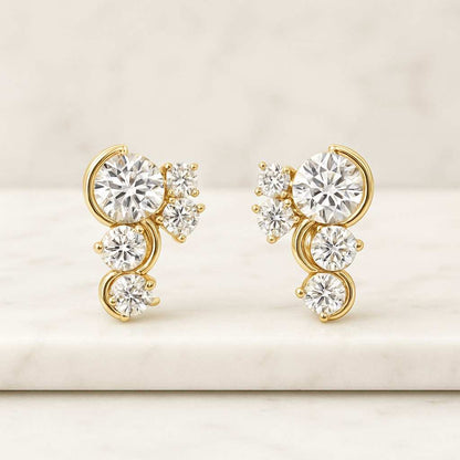 Round-Cut Lab-Grown Diamond Stud Earrings, Solitaire 14K White Gold Stud, Screw-Back