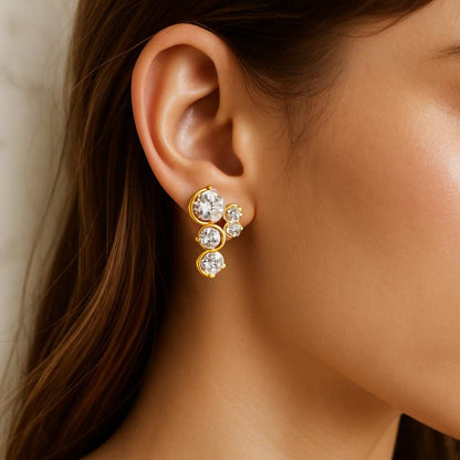 Round-cut Created Diamond Stud Earrings Solitaire 14k Yellow  White  Rose Gold, Push-back Minimalist