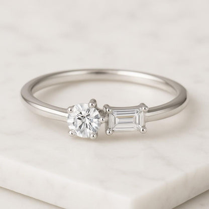 Round And Baguette Cut Moissanite Wedding Band Alternating Diamond Band