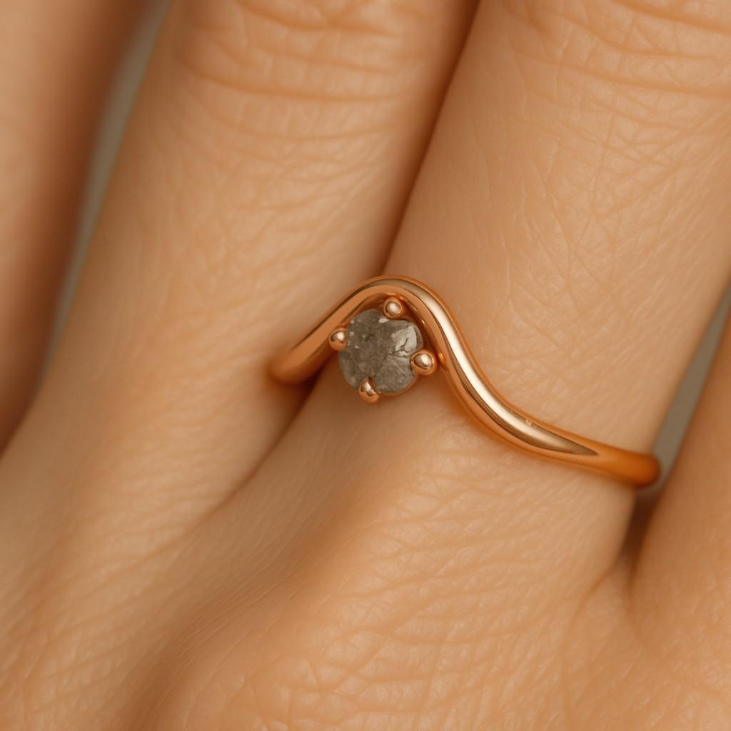 Round Lab Grown Diamond Curved Ring Sustainable Wedding Band for Women Lab Create Diamond Band Ring