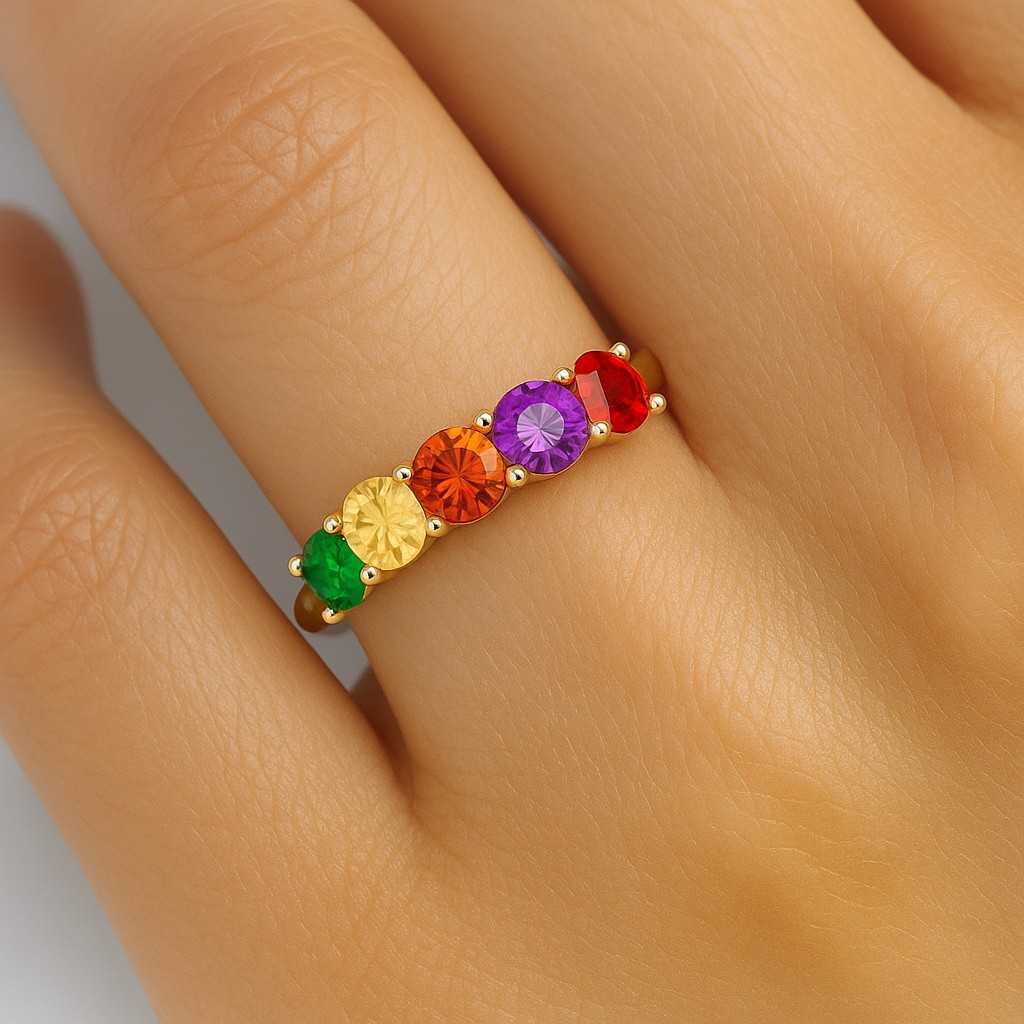 Rainbow Sapphire Diamond Ring 14K Gold Criss Cross Band