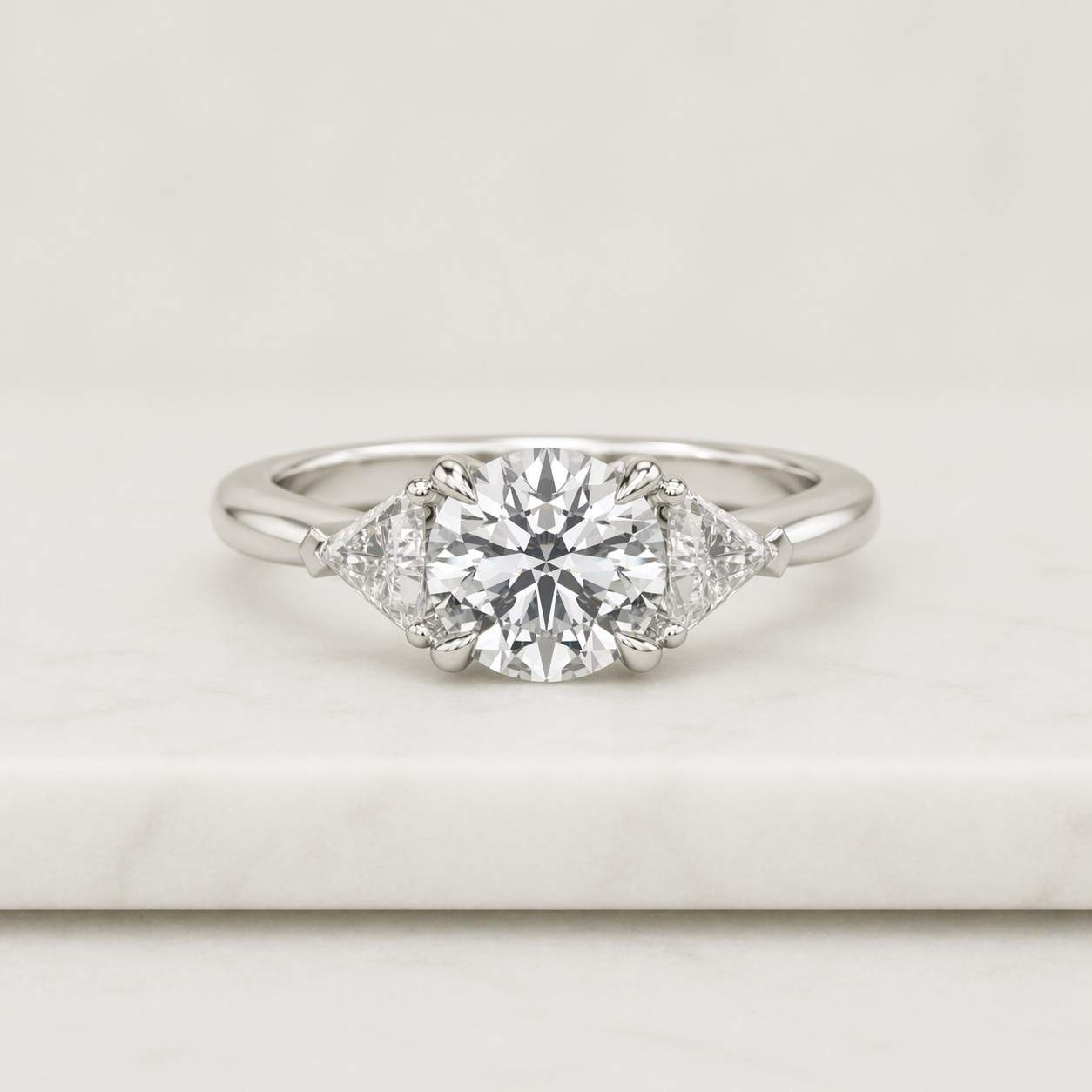 Round Diamond Engagement Ring, Trilogy Diamond Genuine Lab Grown Ring, Three Stone Milgrain Anniversary Ring, 14K Gold Bypass Setting Ring
